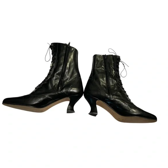 Kenneth Cole Black Leather Lace-Up Victorian Oxford Boots Made in Spain 90s Y2K - Picture 6 of 16